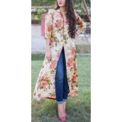Floral Print Cotton  Middle Slit Kurti